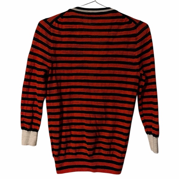 J. Crew Red and Black Striped V-Neck Cardigan Sweater with Cream Cuffs - Picture 2 of 4